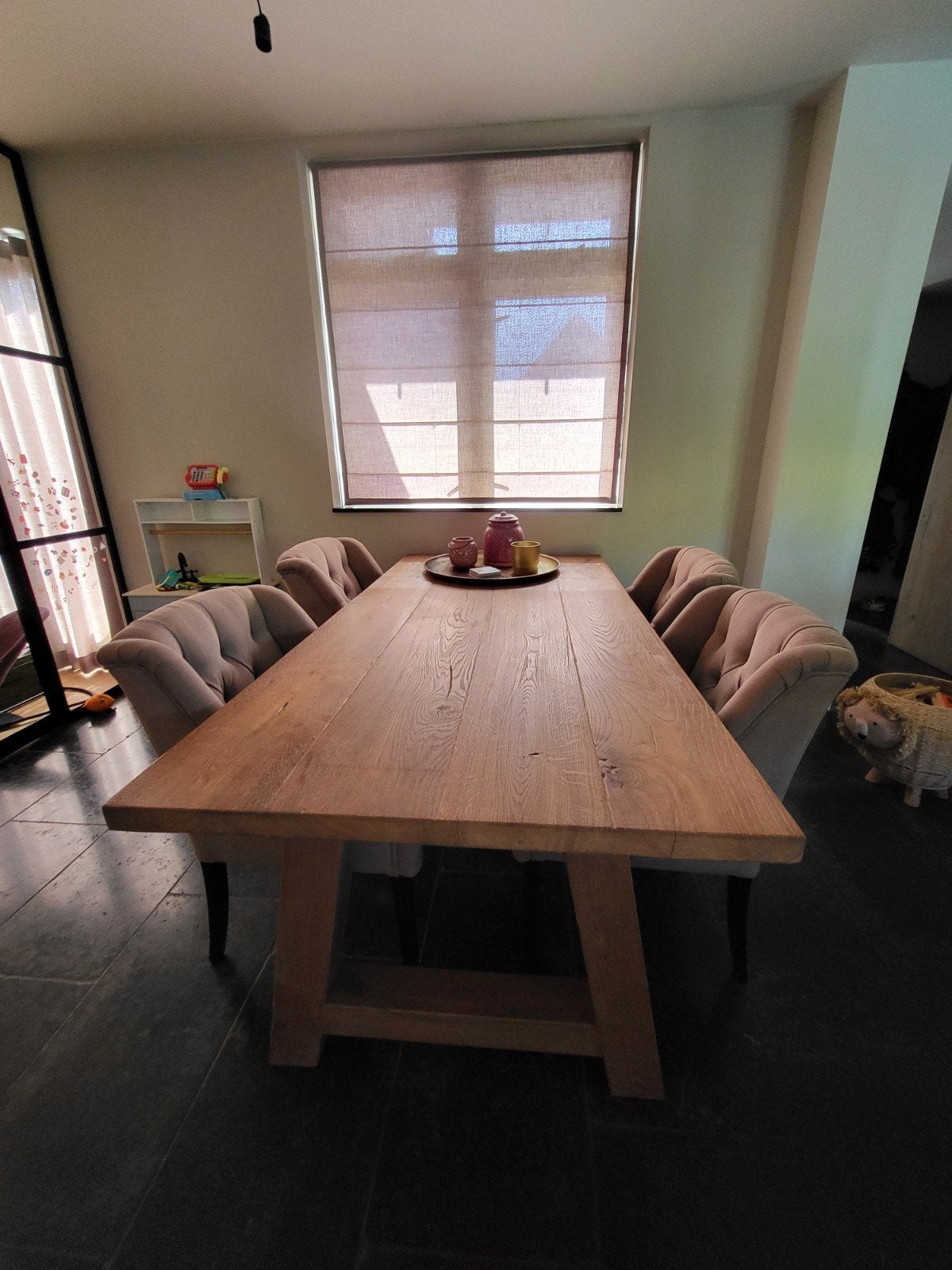 Massief eiken eettafel met 4 Bocx Interieur stoelen, Ophalen, 4 tot 6 stoelen
