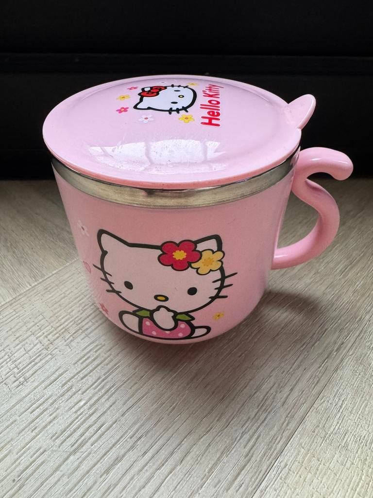 Hello Kitty stainless steel mok met deksel, Ophalen of Verzenden, Zo goed als nieuw, Overige stijlen, Kop(pen) en/of Schotel(s)