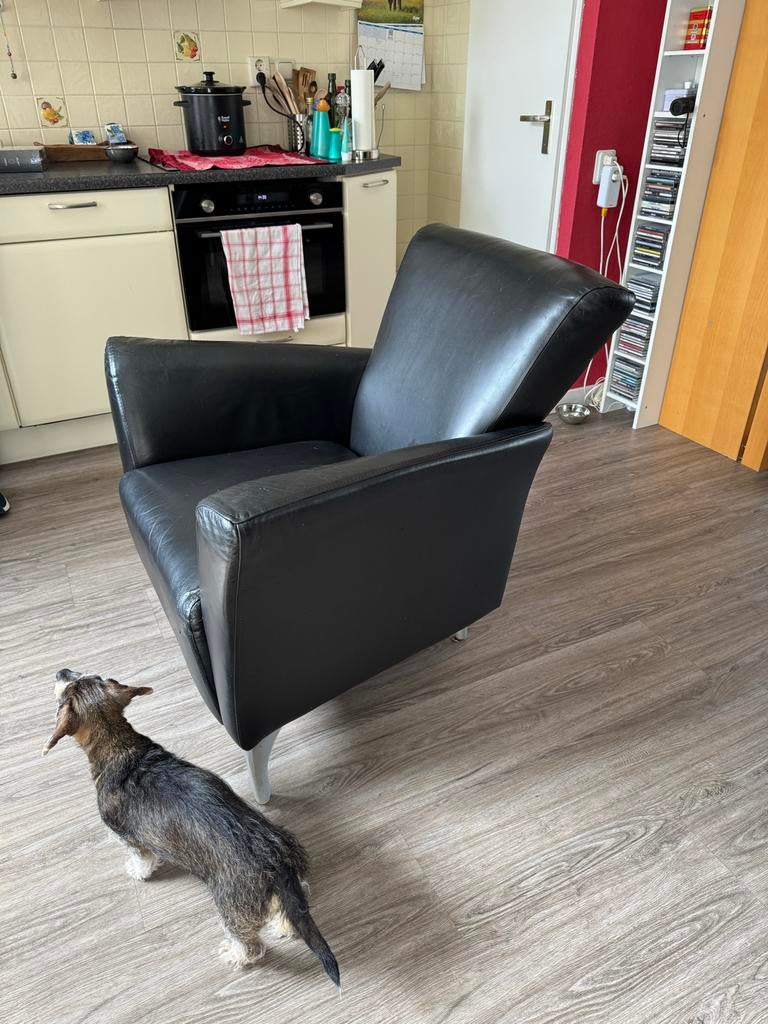 Zwarte leren fauteuil - comfortabel en stijlvol, Huis en Inrichting, Ophalen, Gebruikt, Leer, 75 tot 100 cm