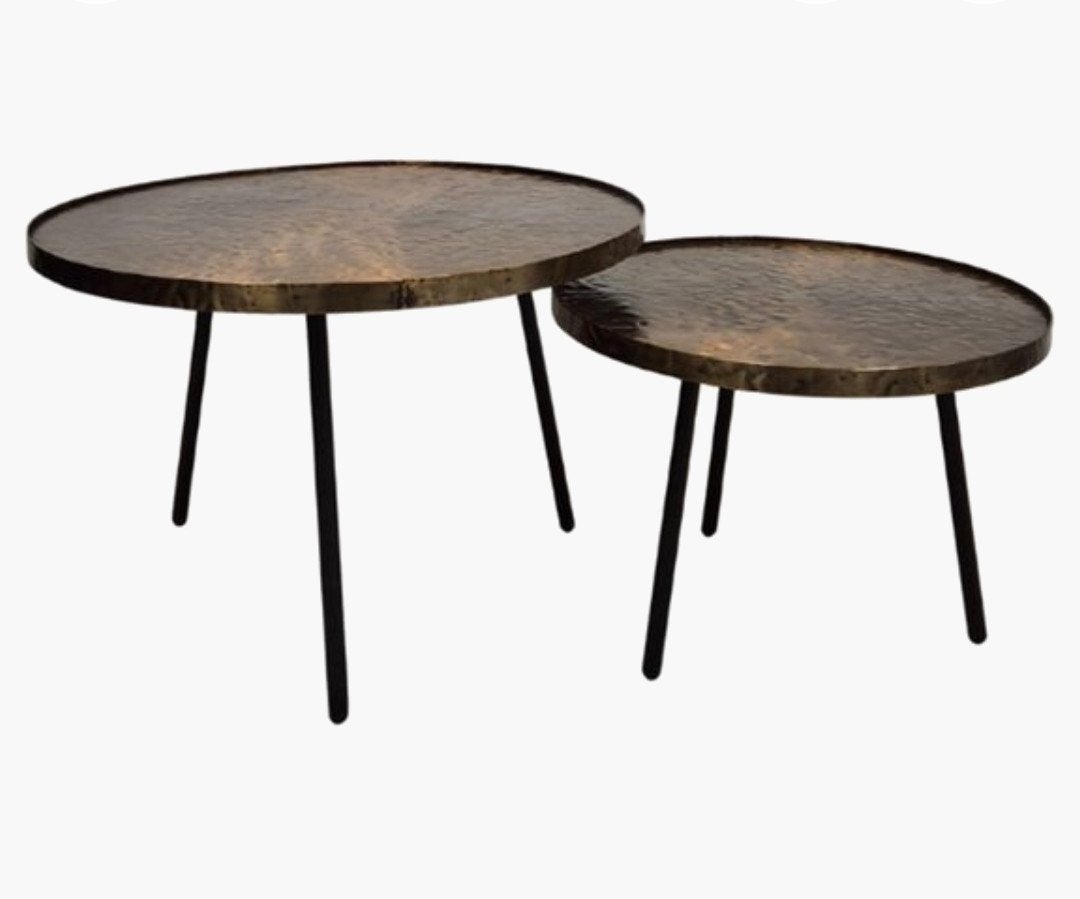 Nieuwe Monza salontafel set van 2 – Antique Brass – Nieuw in, Minder dan 55 cm, Metaal of Aluminium, Rond, Nieuw