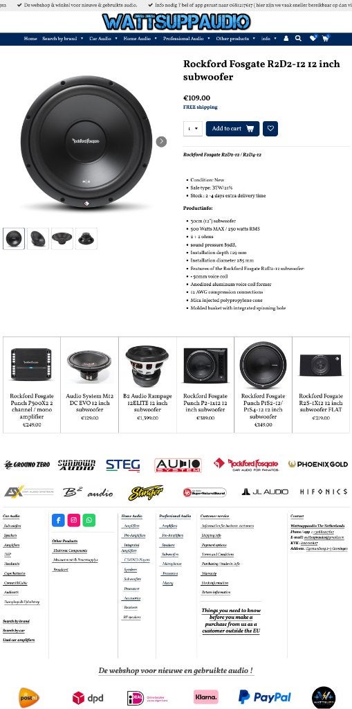 Rockford Fosgate R2D2-12 12 inch subwoofer, Auto diversen, Autospeakers, Audio-design, Nieuw, Am Breilingsweg 3, 76709 Kronau, Duitsland
