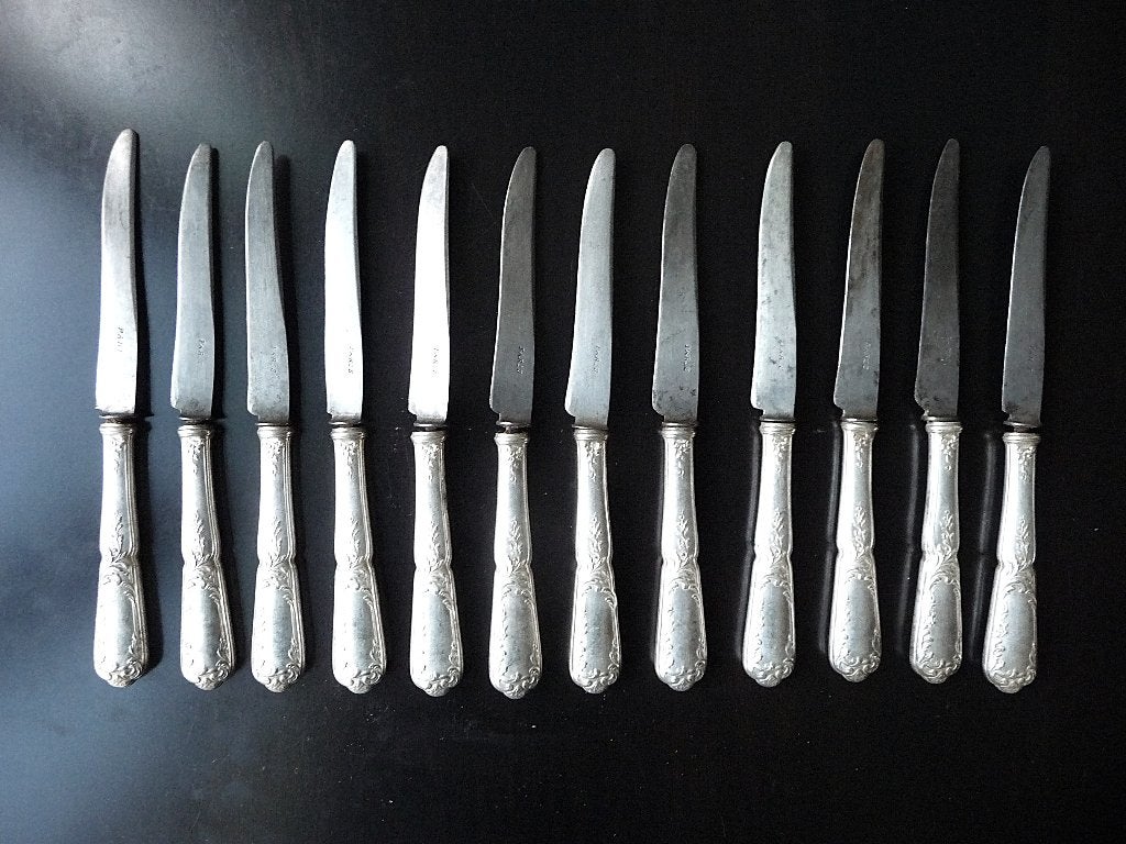 12 antieke Franse SFAM verzilverde kleine lunch/kaas messen, Antiek en Kunst, Ophalen of Verzenden