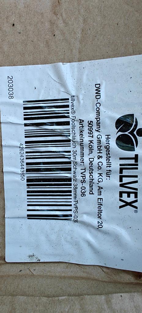 tillvex Zwembadslang Zwart 30 meter / 38 mm, Ophalen, Nieuw, Overige typen