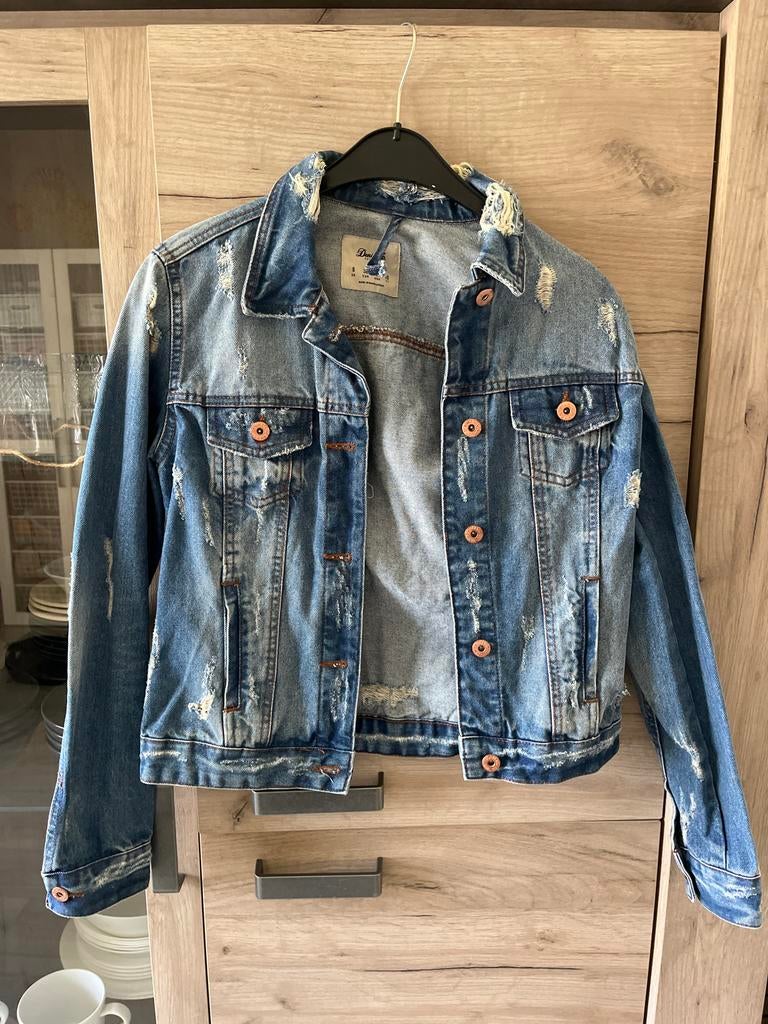 Stoere Denim Co spijkerjas met distressed details, Ophalen of Verzenden, Gedragen, Maat 36 (S), Blauw