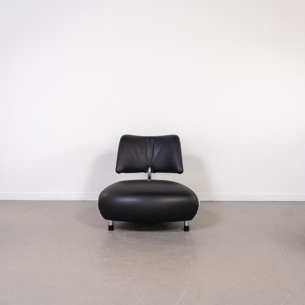 1x Leolux Pallone Fauteuil Zwart/Wit Leer - Chroom, Niet ingevuld, Niet ingevuld, 75 tot 100 cm, Ophalen of Verzenden