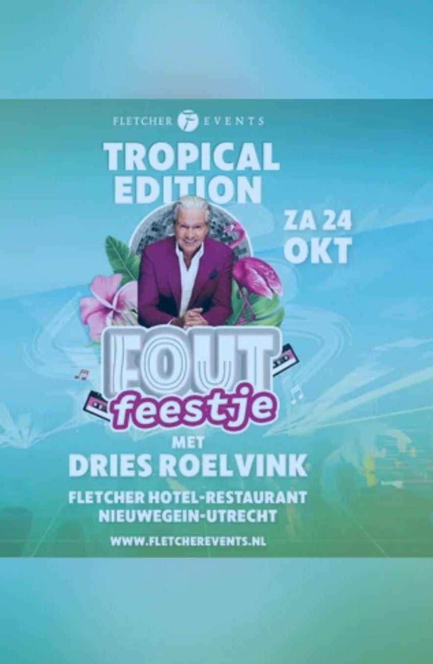 2 tickets tropical party 24okt nieuwegein met Dries Roelvink, Twee personen, Ticket of Toegangskaart
