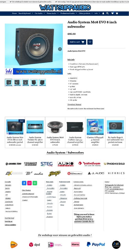Audio System M08 EVO 8 inch subwoofer / Compact, Info@optimount.nl, Nieuw, Ophalen of Verzenden, Anholtseweg 48A 7091 HB DINXPERLO
