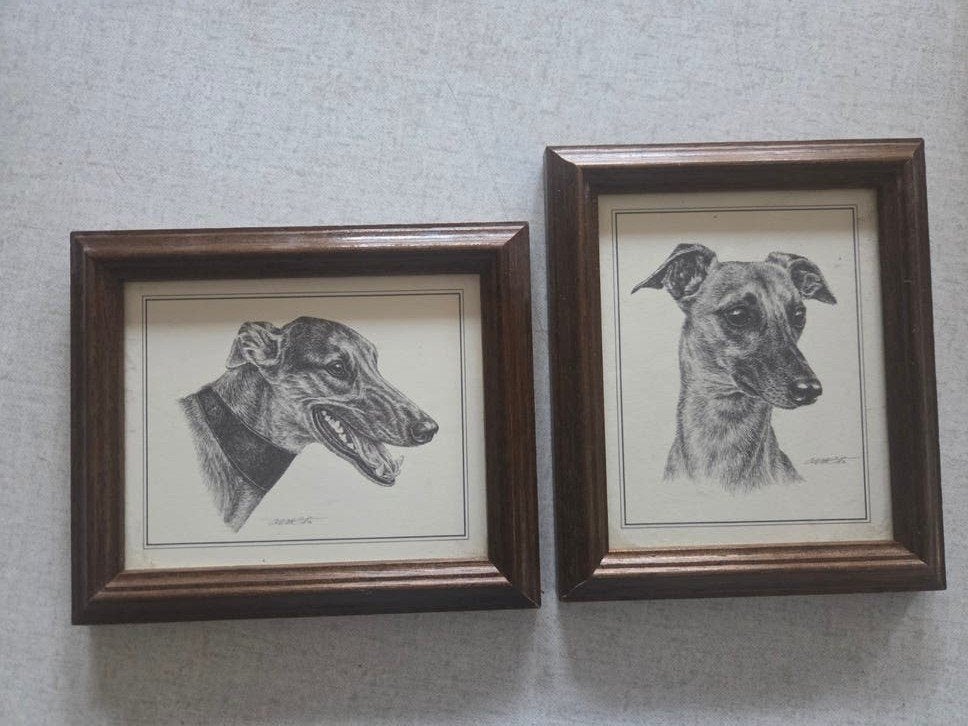 Set van 2 ingelijste hondenprenten - Tekening, Ophalen of Verzenden, Tekening, Potloodtekening, Ingelijst