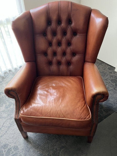 Leren Fauteuil, Wing Chair BS 601, Ophalen, Gebruikt, 50 tot 75 cm, Klassiek Chesterfielt.
