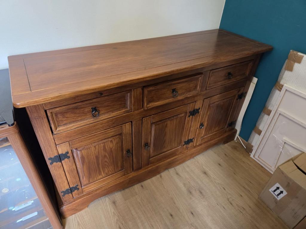 Massief houten dressoir met 3 deuren en 3 lades, Ophalen, Gebruikt, 50 tot 75 cm, 150 tot 200 cm