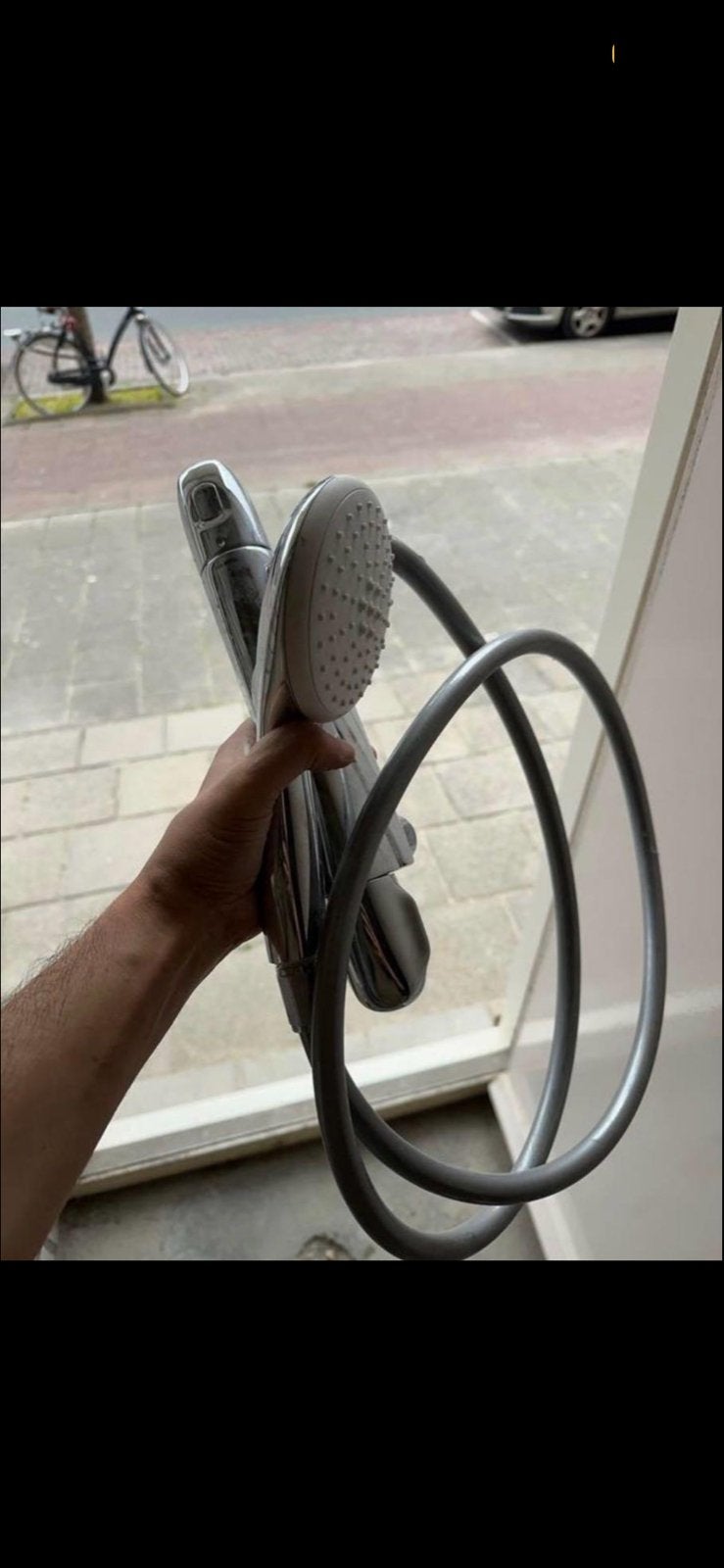 Douchekop met slang en houder, Ophalen, Zo goed als nieuw, Chroom, Douche