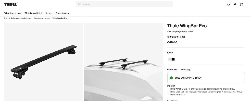 Dakdragers Thule Windbar Evo kit for Lynk&co - new!, Auto diversen, Dakdragers, Zo goed als nieuw, Ophalen