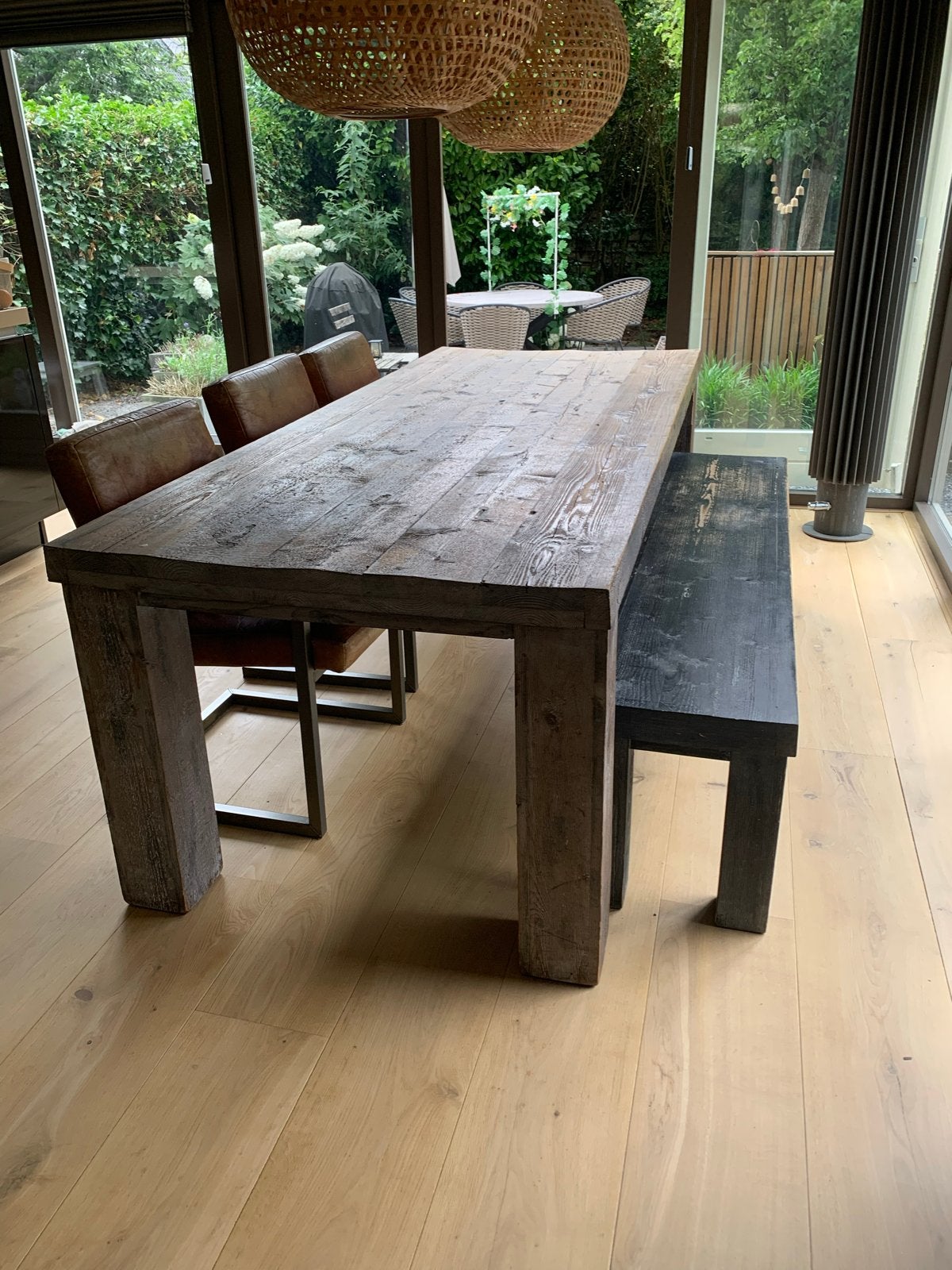 Eikenhouten eettafel met bijpassende bank (excl. stoelen), Huis en Inrichting, Tafels | Eettafels, Ophalen, Gebruikt, Eikenhout