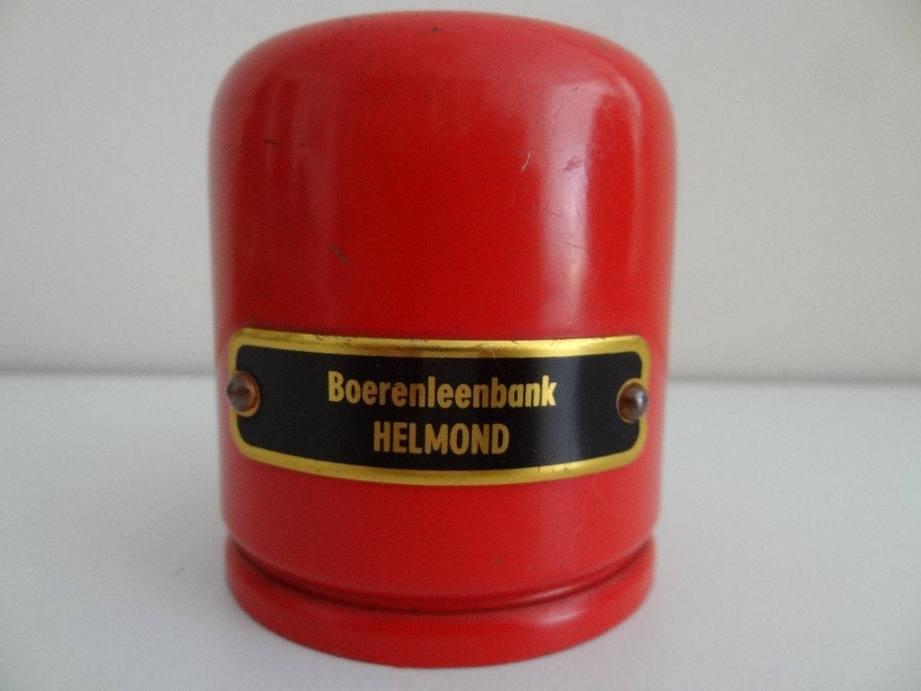 Oude spaarpot Boerenleenbank, Verzamelen, Spaarpotten, Ophalen, Gebruikt, Metaal of Blik, Overige thema's