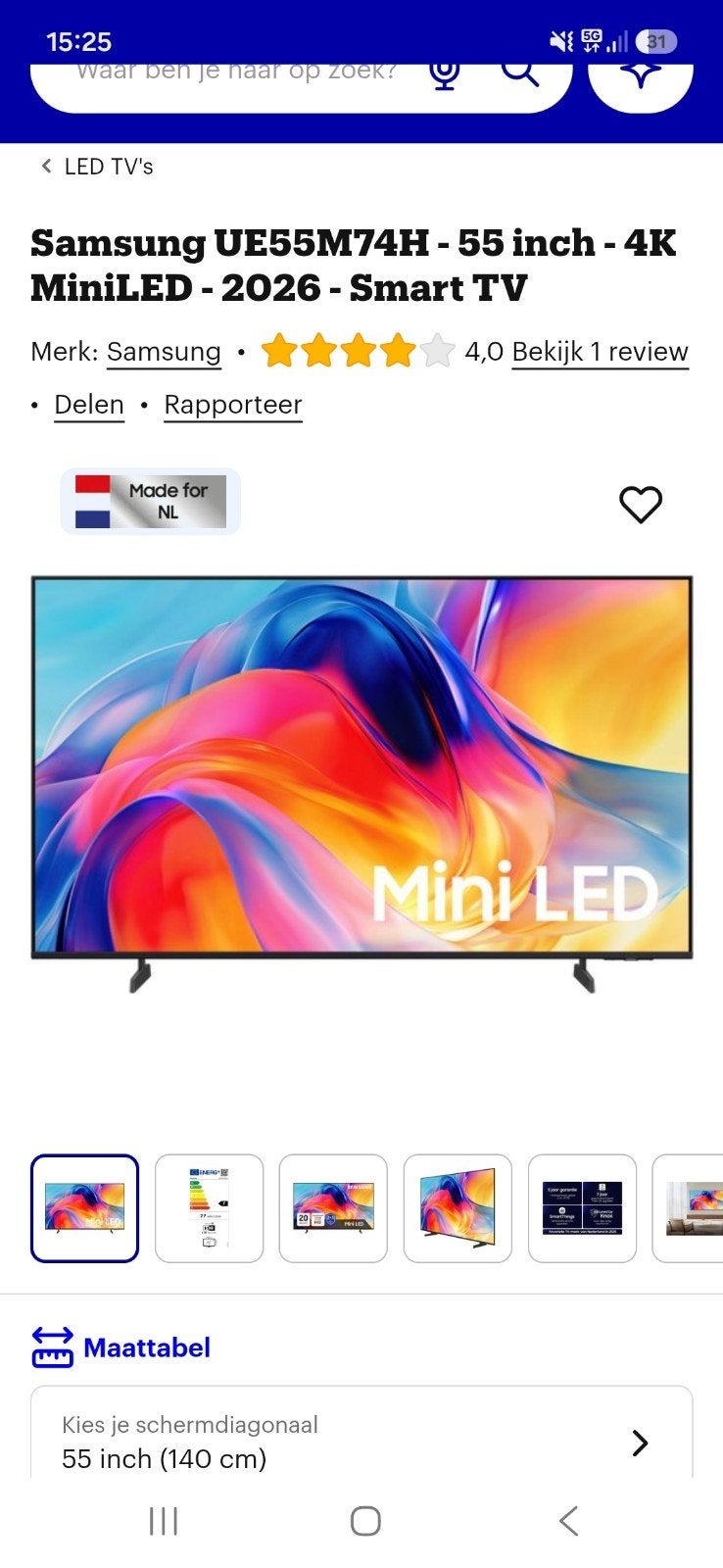 Samsung UE55M74H - 55 inch - 4K MiniLED Smart TV