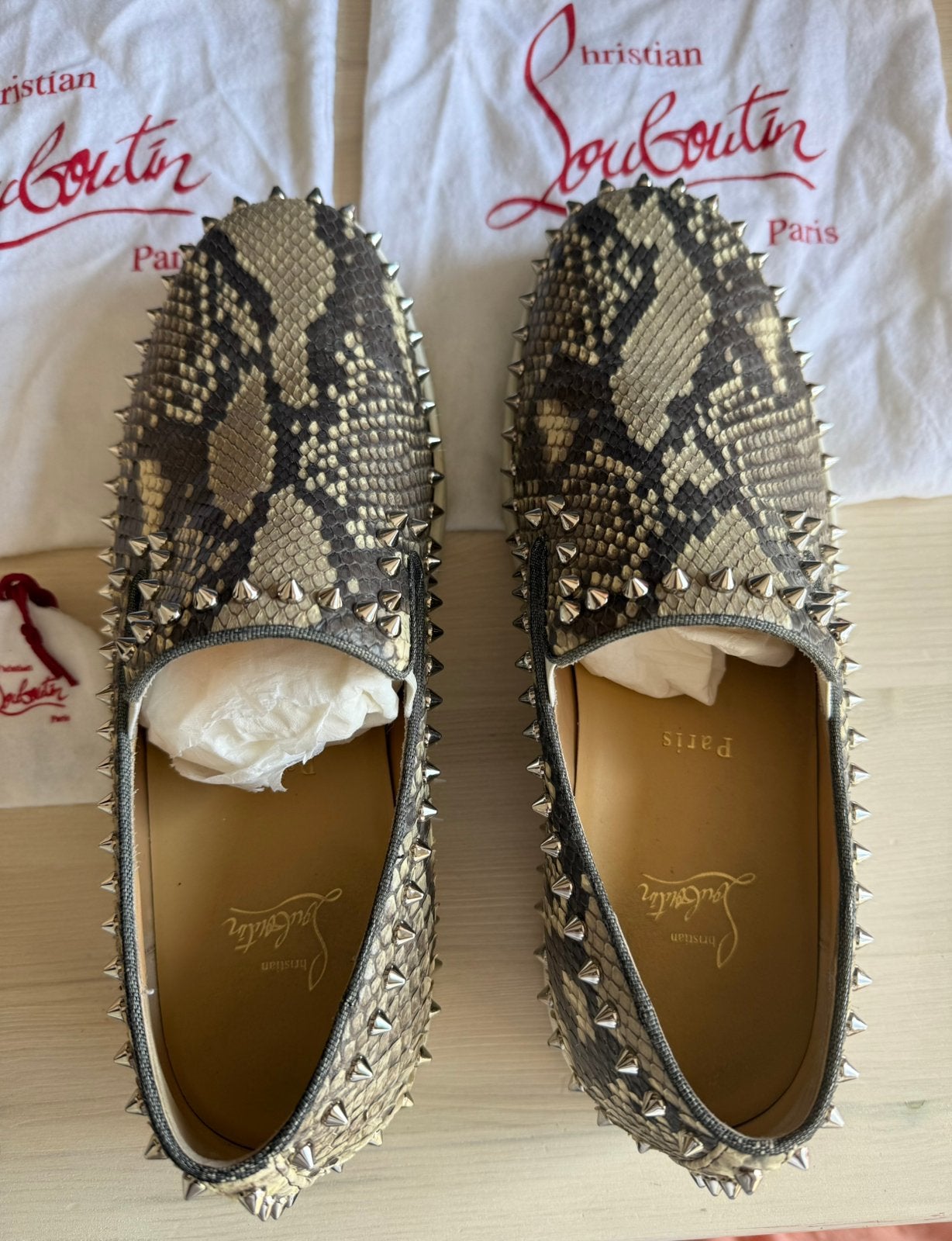 Originele Louboutin pythonleer heren loafers maat 43., Overige kleuren, Zo goed als nieuw, Loafers, Ophalen