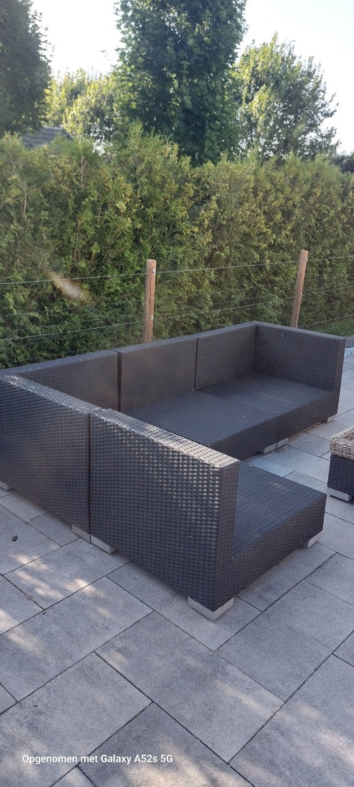 Wicker loungeset 2.40 x 1.40 met kussens, 5 zitplaatsen, Gebruikt, Ophalen of Verzenden, Loungeset