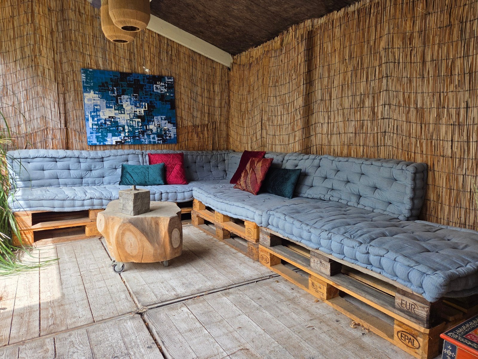 grote pallet loungebank inclusief sierkussens, Ophalen, Steigerhout, Loungeset, Bank