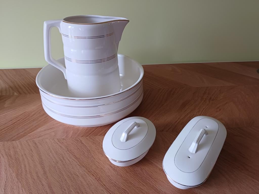 Antieke Lampetkan Set met Zeepbakje en Kammenbak, Antiek en Kunst, Ophalen of Verzenden