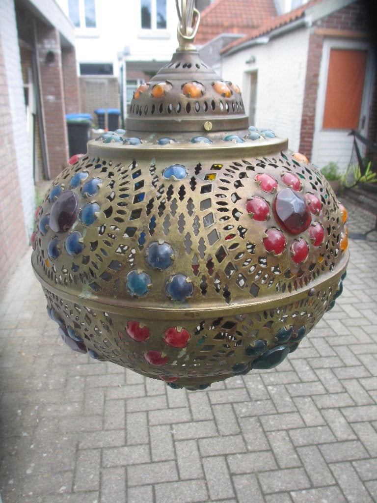 Oosterse Hanglamp - Kleurrijk en Sfeervol, Ophalen of Verzenden, Gebruikt, Glas, E27 (groot)