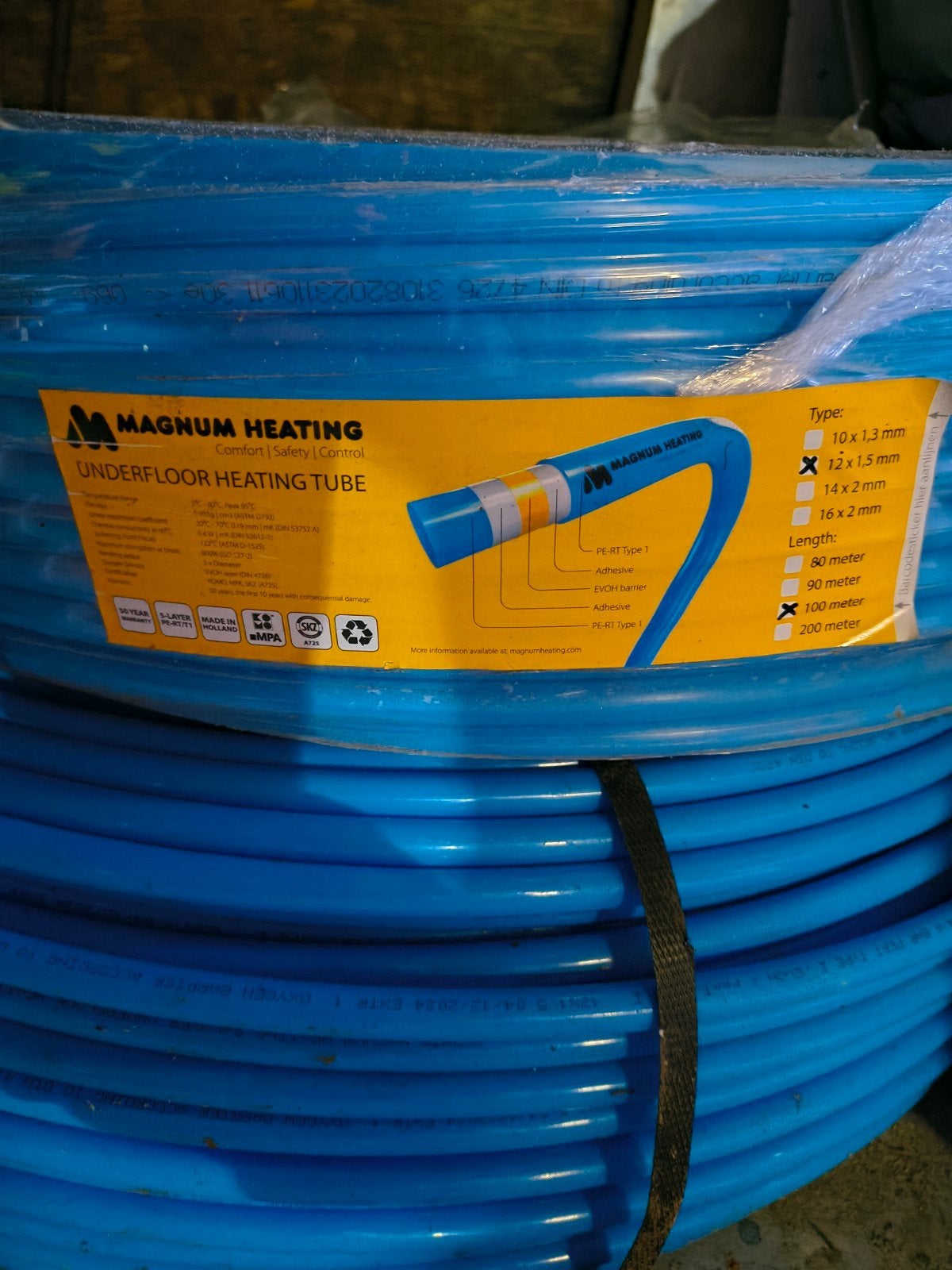 Magnum Heating Vloerverwarmingsbuis 12x1.5mm 100m, Ophalen, Minder dan 30 cm, Overige typen, Nieuw