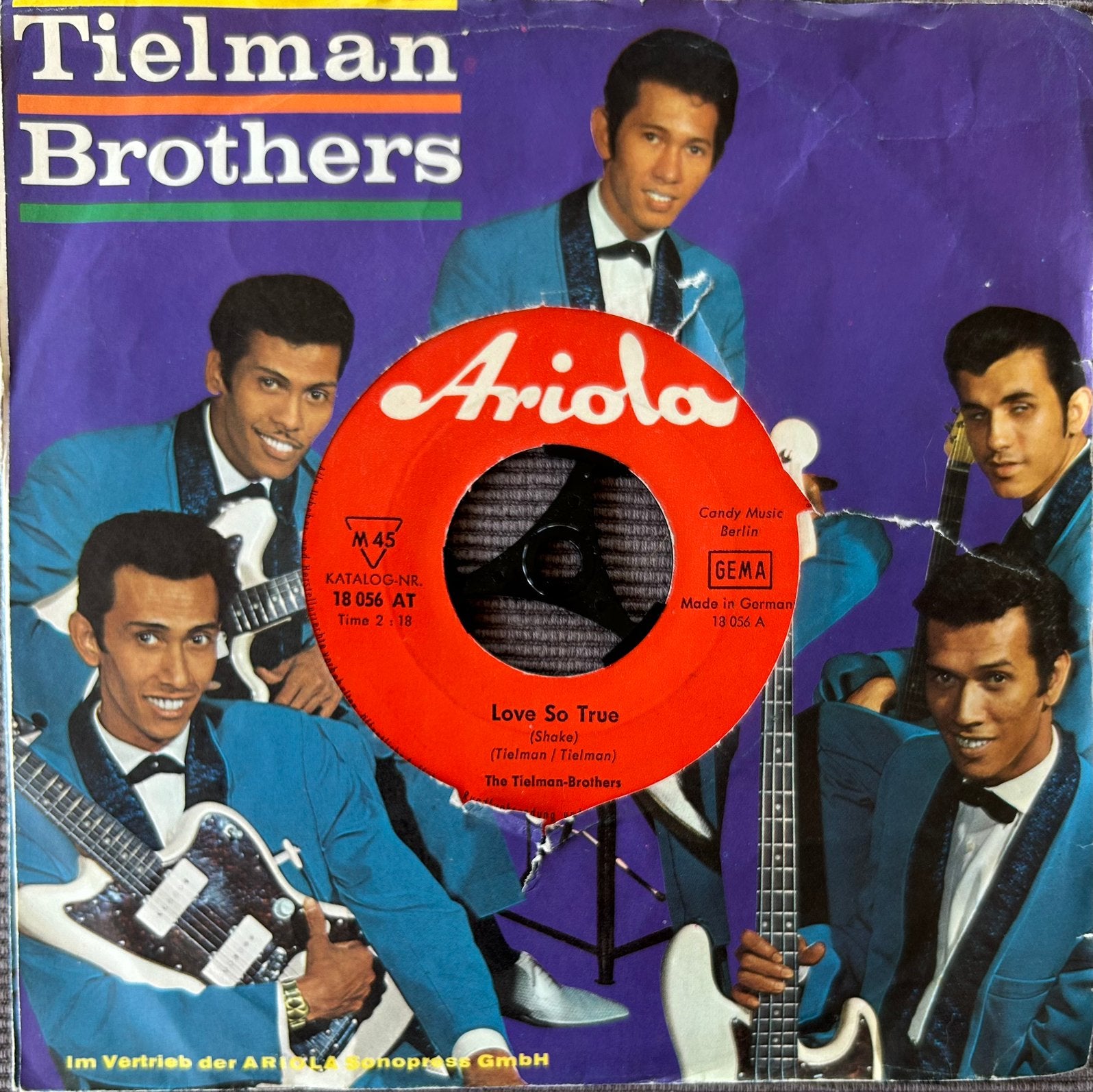 Tielman Brothers - Love so true - 1965, Cd's en Dvd's, Vinyl Singles, 7 inch, Zo goed als nieuw, Pop, Fotohoes