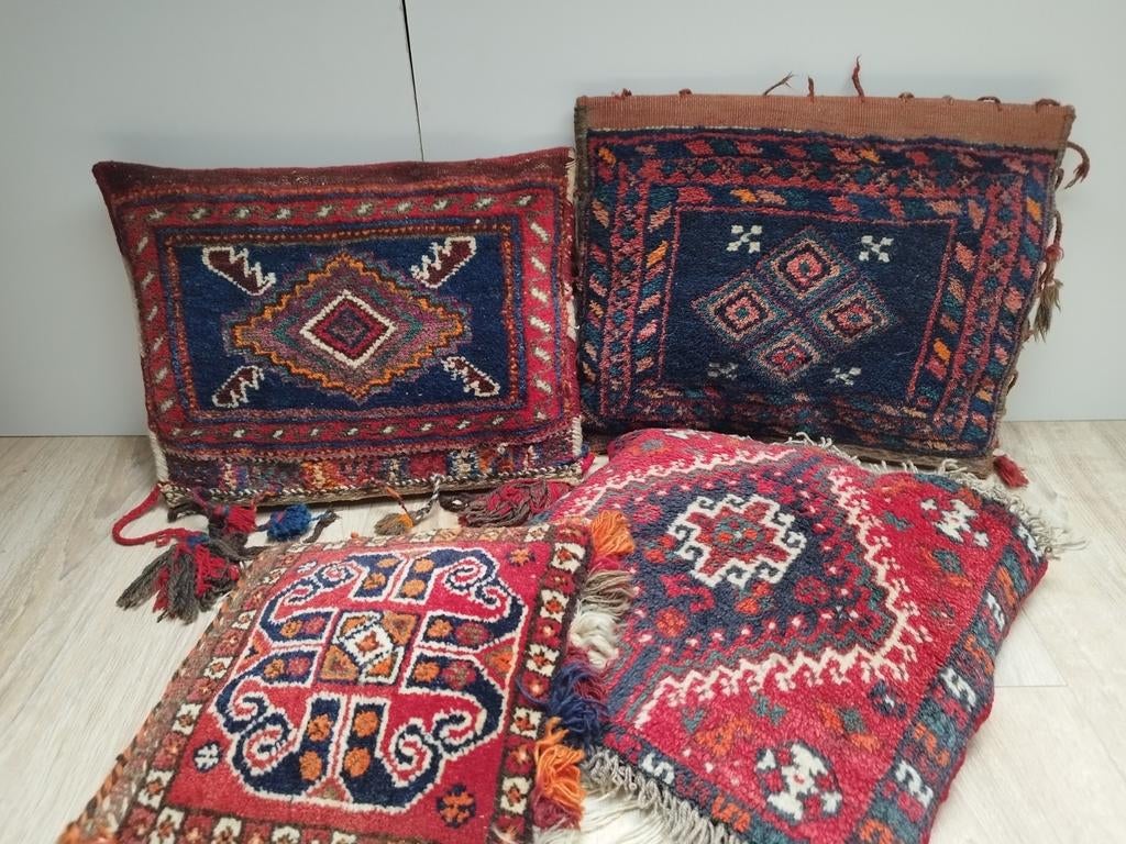 Qashqai Iran Perzisch Kelim kussen set 1 30x30cm 3x 40x40cm, Verzenden, Zo goed als nieuw, Rood, Vierkant