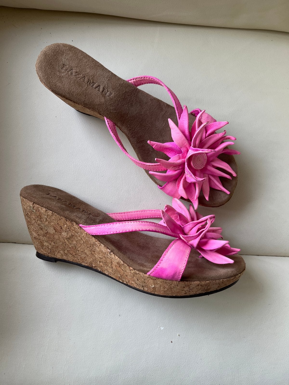 Roze Lazamani slippers met bloem en sleehak 39, Ophalen of Verzenden, Gedragen, Roze, Slippers