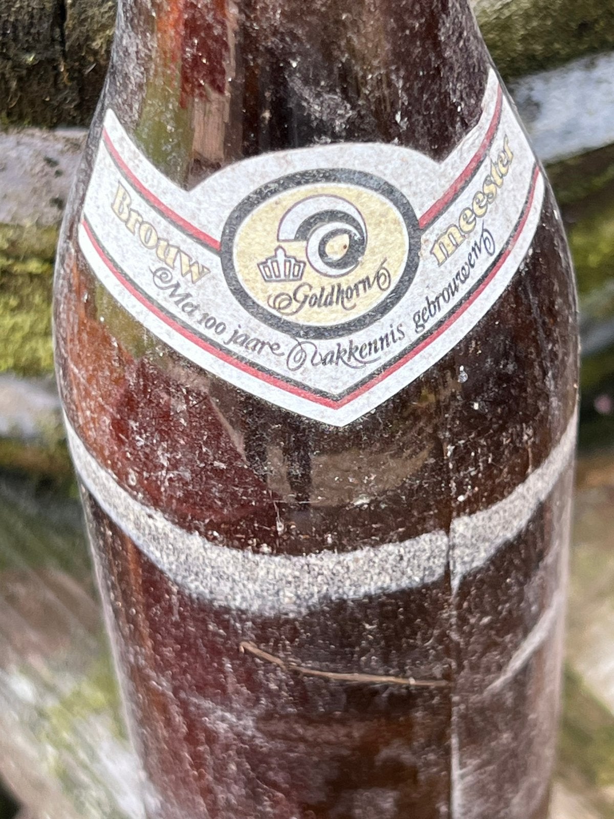 Vintage leeg bierflesje Goldhorn, Ophalen of Verzenden, Gebruikt, Overige merken