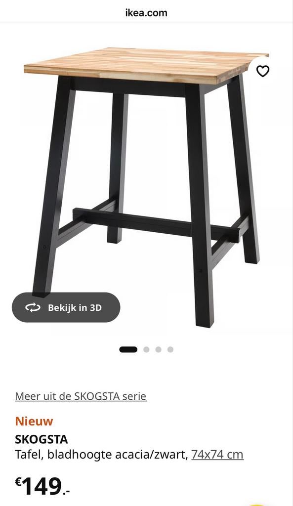 IKEA SKOGSTA Bartafel acacia/zwart 74x74 cm met 2 krukken, Ophalen of Verzenden, Zo goed als nieuw