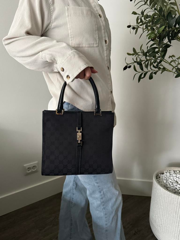 Gucci Jackie Tote Bag - Zwart met serienummer, Ophalen of Verzenden, Gebruikt, Zwart, Handtas