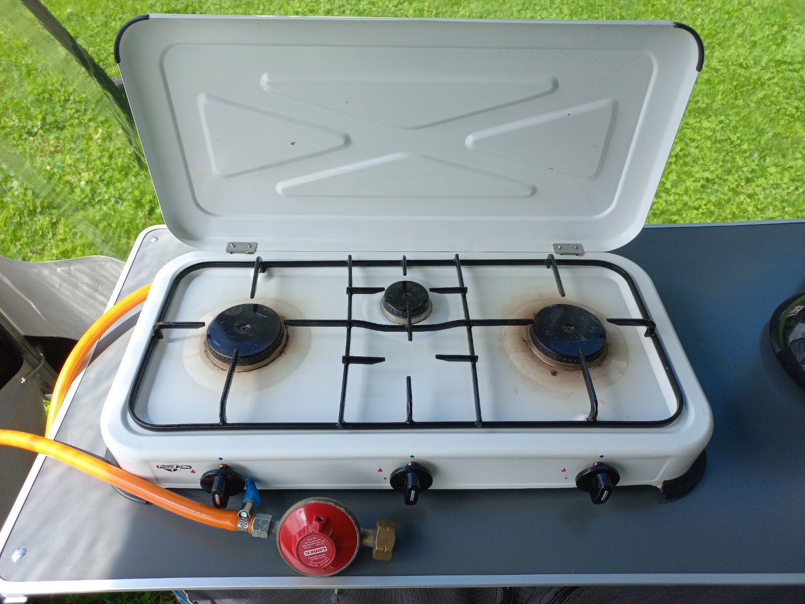 Camping kooktoestel 3-pits gas met drukregelaar, Ophalen, Gebruikt, 60 cm of meer, 3 kookzones of minder