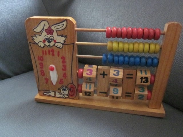Houten Telraam met Klok en Rekenblokjes, Ophalen of Verzenden, Gebruikt, Rekenen