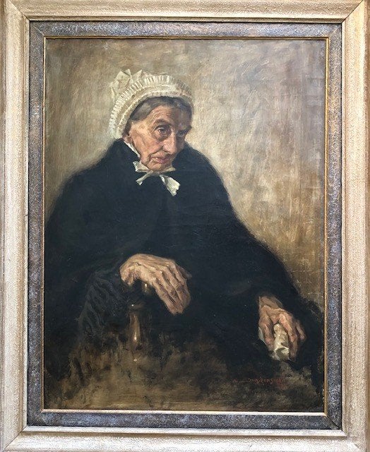 Johan Ponsioen - Mevrouw vd. Hurk 1931 ( Schillenvrouwtje ), Antiek en Kunst, Ophalen, Doek, Portret of Personen, Realistisch