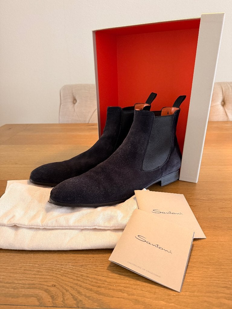 Stijlvolle Santoni Chelsea Boots blauw suède 46, Kleding | Heren, Blauw, Boots, Ophalen of Verzenden, Zo goed als nieuw