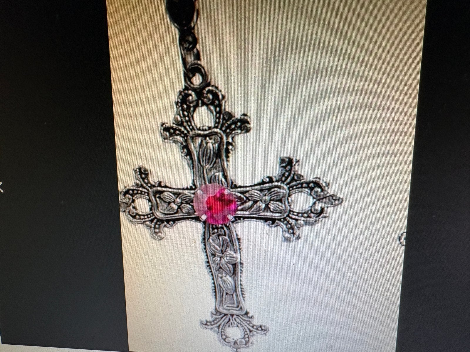 Gotische ketting met roze synthetische edelsteen kruis, Overige materialen, Nieuw, Ophalen of Verzenden, Roze