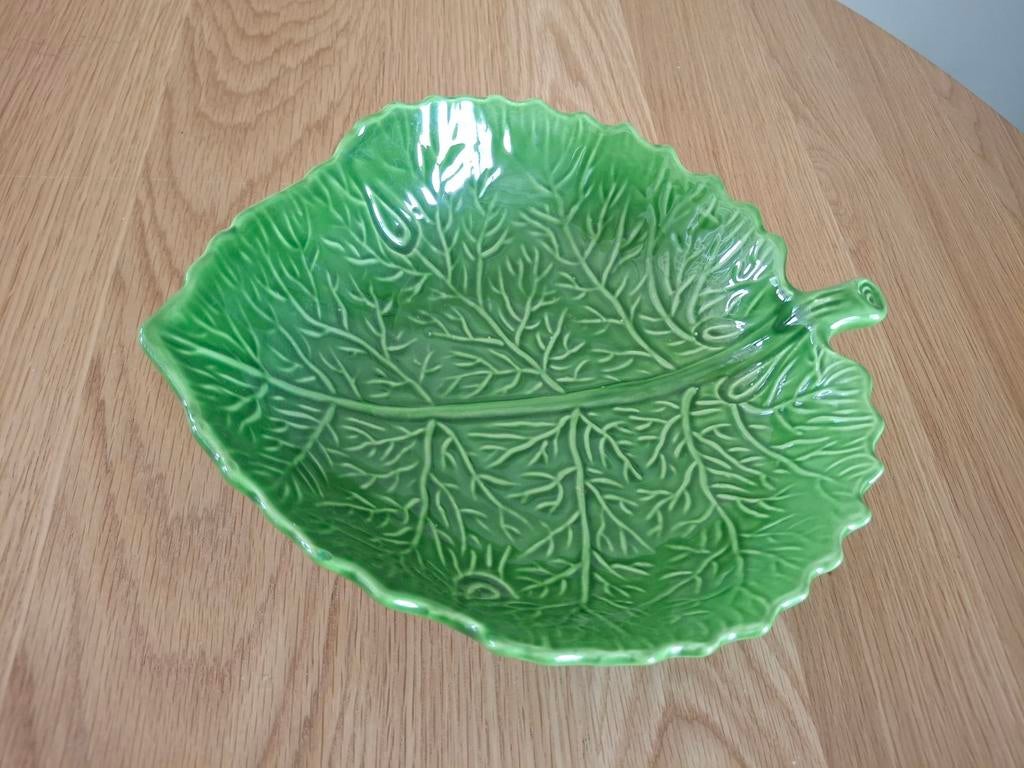 Vintage Grote Koolblad Schaal - Groen Keramiek, Ophalen of Verzenden