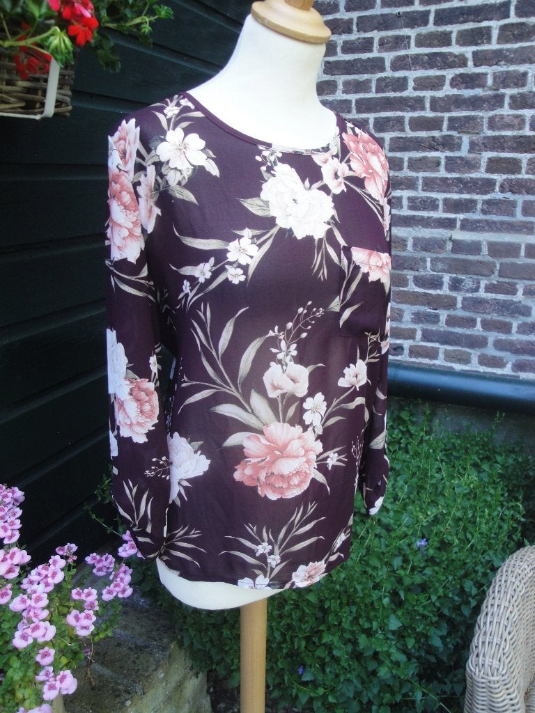 Bruin gebloemd blousje NORAH maat M, Kleding | Dames, Maat 38/40 (M), Bruin, Ophalen of Verzenden, Zo goed als nieuw