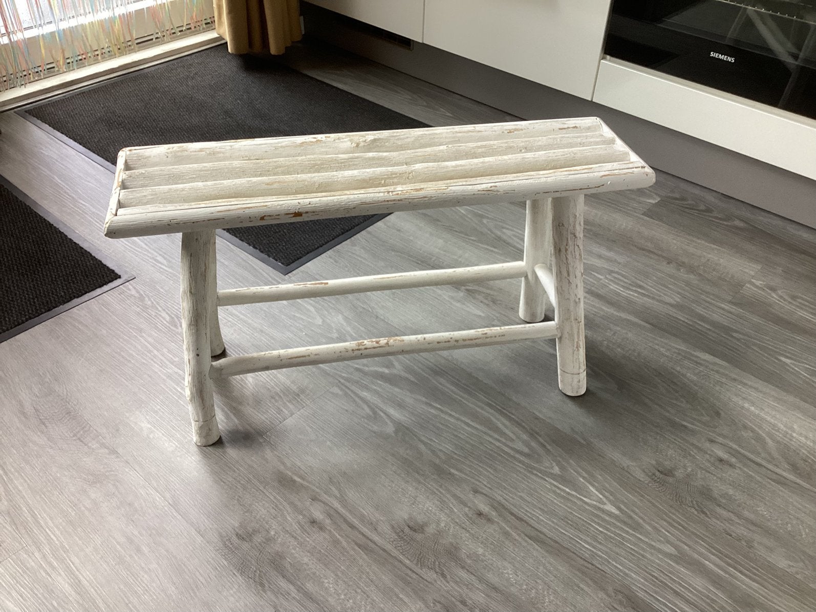 Smal bankje, oude stijl white wash 80x22x42, Ophalen, Zo goed als nieuw, 25 tot 50 cm, Rechthoekig