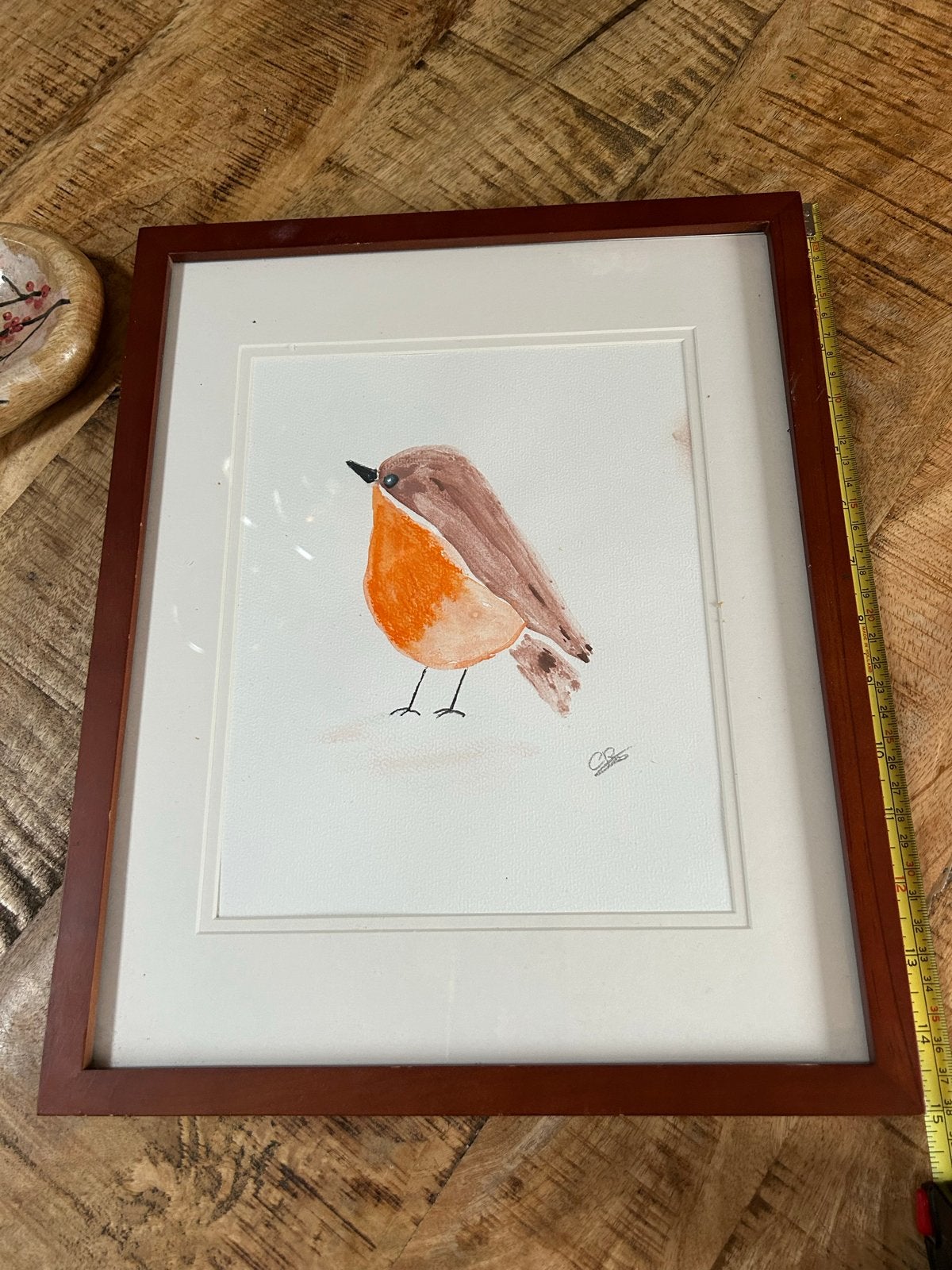 Schilderij Roodborstje - Aquarel in lijst, Aquarel, Papier/karton, Ophalen of Verzenden, Dieren