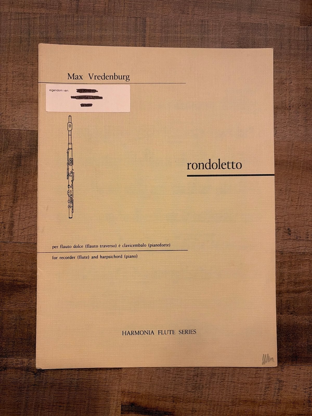 Max Vredenburg - Rondoletto voor fluit en piano, Muziek en Instrumenten, Gebruikt, Klassiek, Dwarsfluit of Piccolo, Ophalen of Verzenden