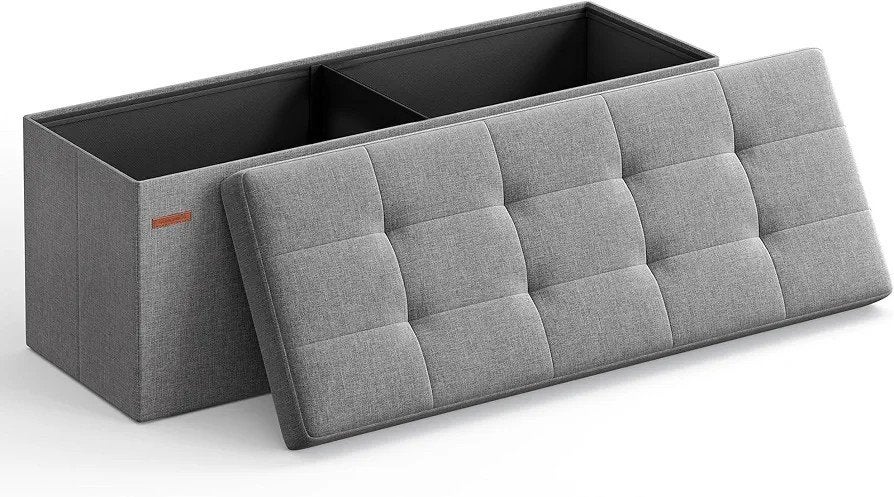Opvouwbare Opbergbank met Linnenlook Stof - Grijs, Modern, Functioneel, Opvouwbaar, Nieuw, Ophalen of Verzenden, 100 tot 125 cm