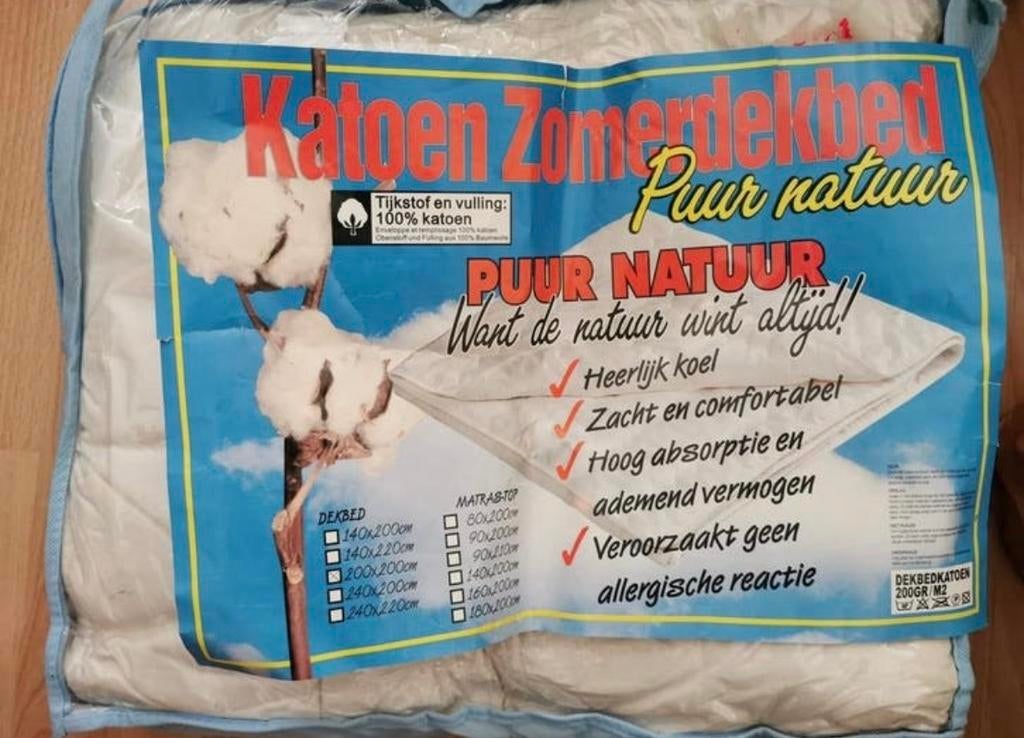 Nieuw Katoenen Zomerdekbed 200x200 cm - Puur Natuur, Wit, Ophalen of Verzenden, Deken of Dekbed, Nieuw