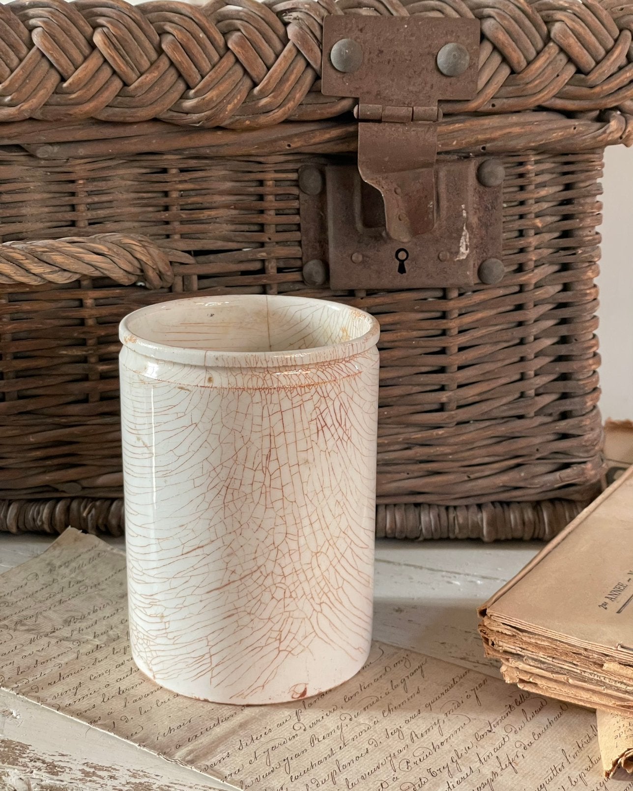 Brocante oude zalfpot beboterd, Ophalen of Verzenden