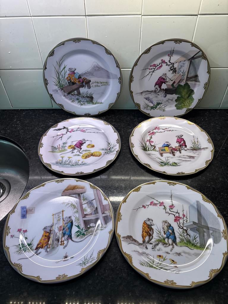 Set van 6 unieke borden met muizenmotief, Ophalen of Verzenden, Rond, Overige materialen