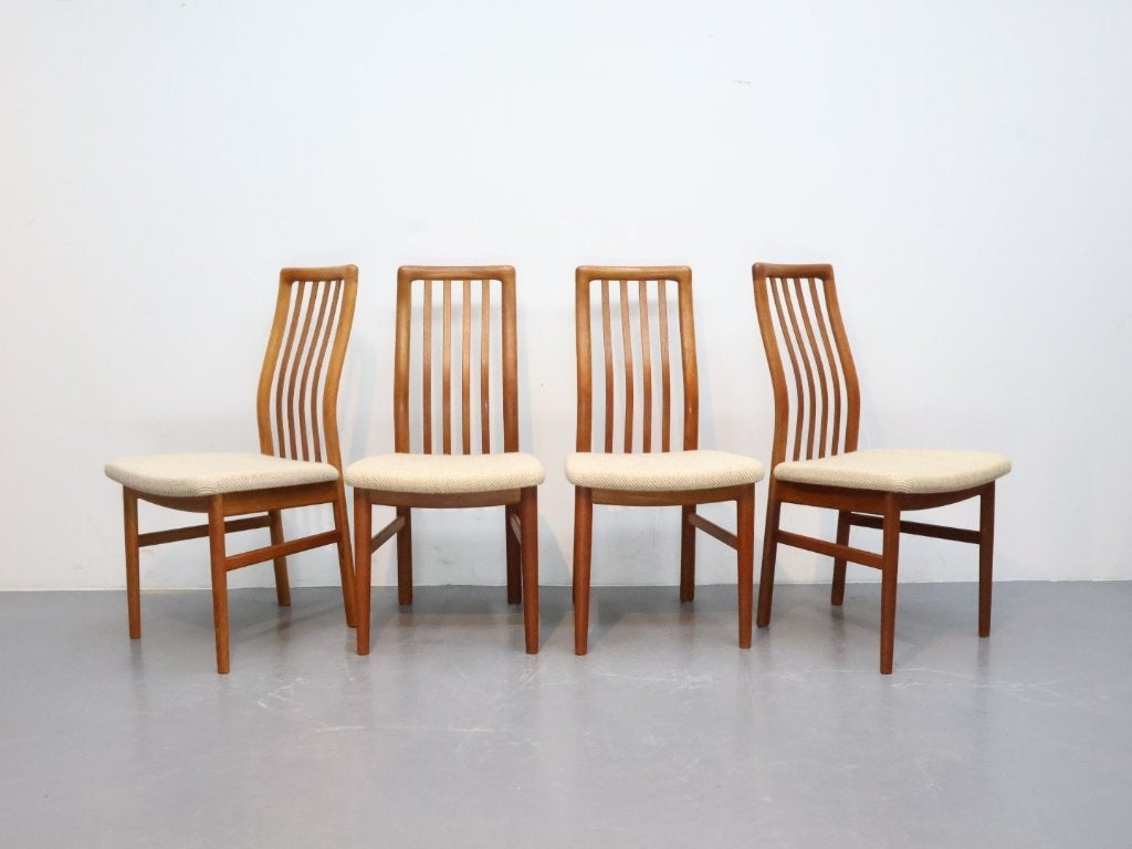Set van 4 Schou Andersen eetkamerstoelen / teak, Ophalen, Hout, Gebruikt, Bruin