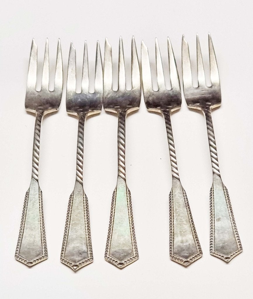 ca 1900 alpacca zilver vorkjes tors steel met parelrand, Antiek en Kunst, Ophalen of Verzenden