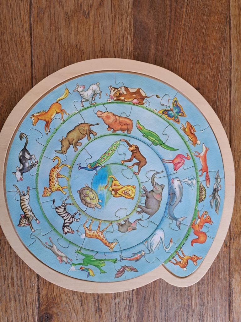 Goki dierencirkel houten puzzel, Kinderen en Baby's, Speelgoed | Kinderpuzzels, Ophalen of Verzenden, Zo goed als nieuw