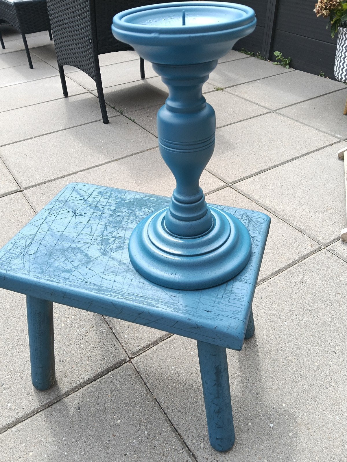 Vinted tafeltje met kandelaar - Blauw, Gebruikt, Blauw, Ophalen of Verzenden, Kandelaar