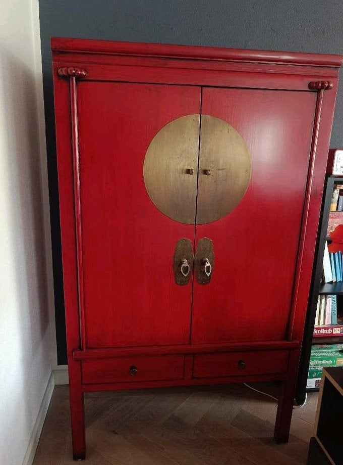 Chinese orientaalse bruidskast, prachtig diep rood (ZGAN), Huis en Inrichting, Kasten | Buffetkasten, 100 tot 150 cm, Orientaals, Chinees, Design, Oosters